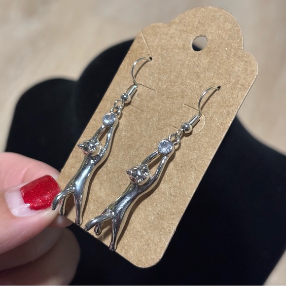 Cute Hanging Cat Dangle, Hook Earrings - Super Cute Kitty Cat Earring - Picture 6 of 13